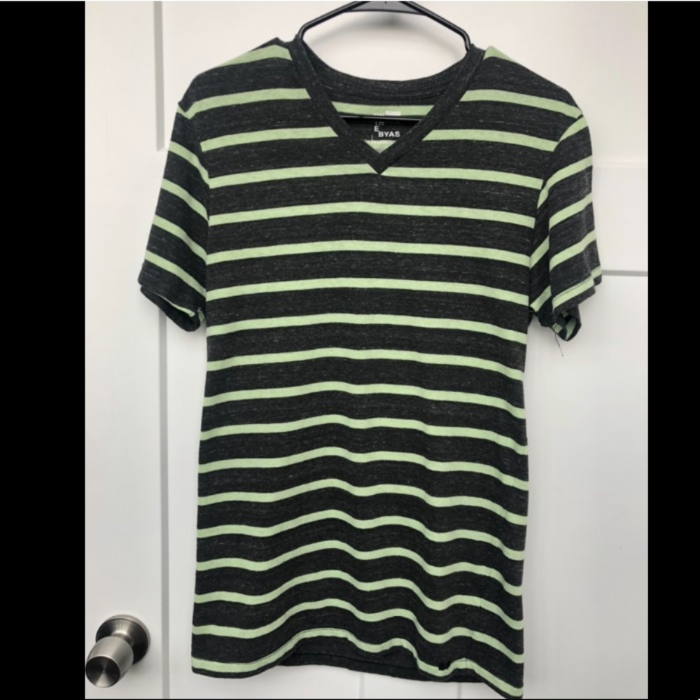 On The Byas Grey and Lime Green Striped T-shirt